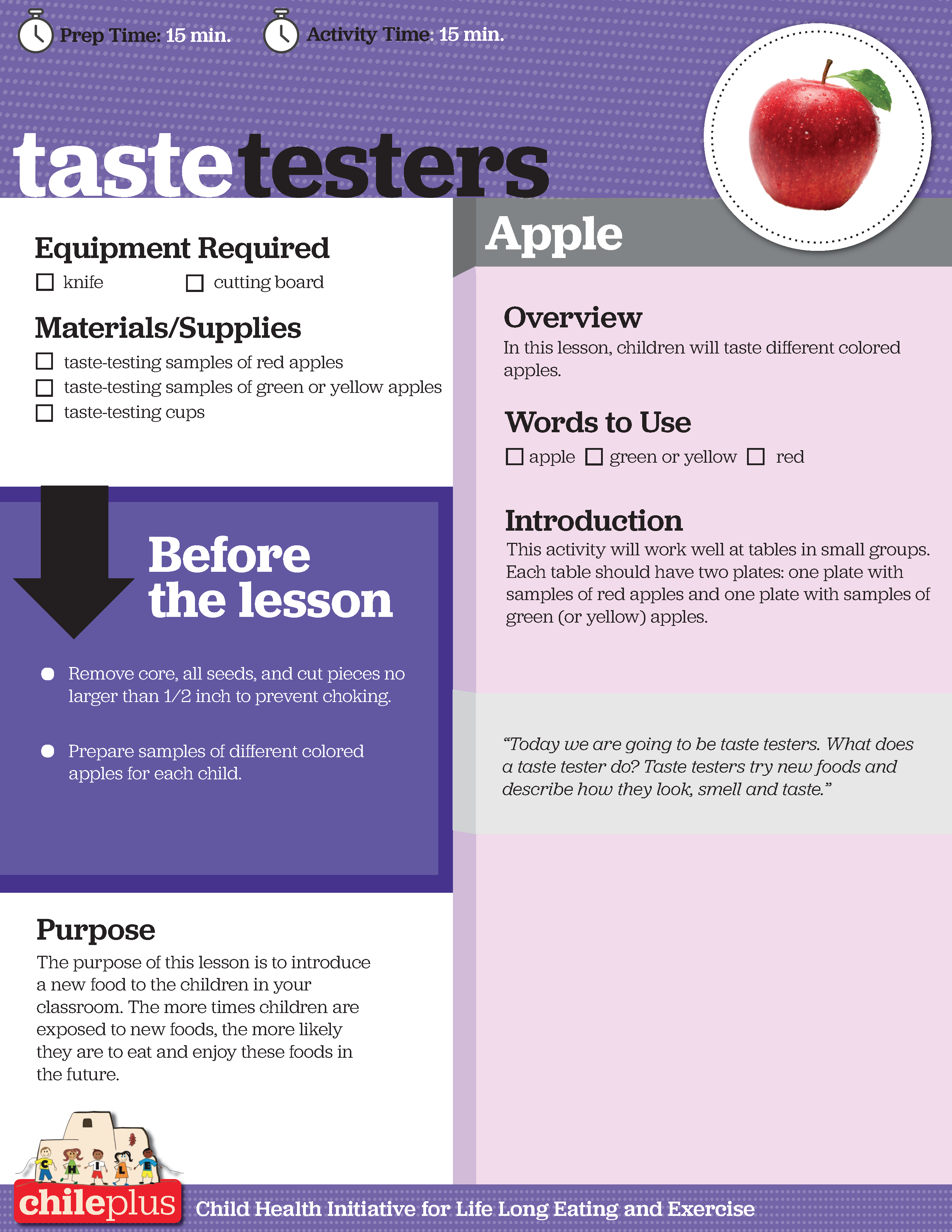Chile Plus Food Curriculum - Taste Testers